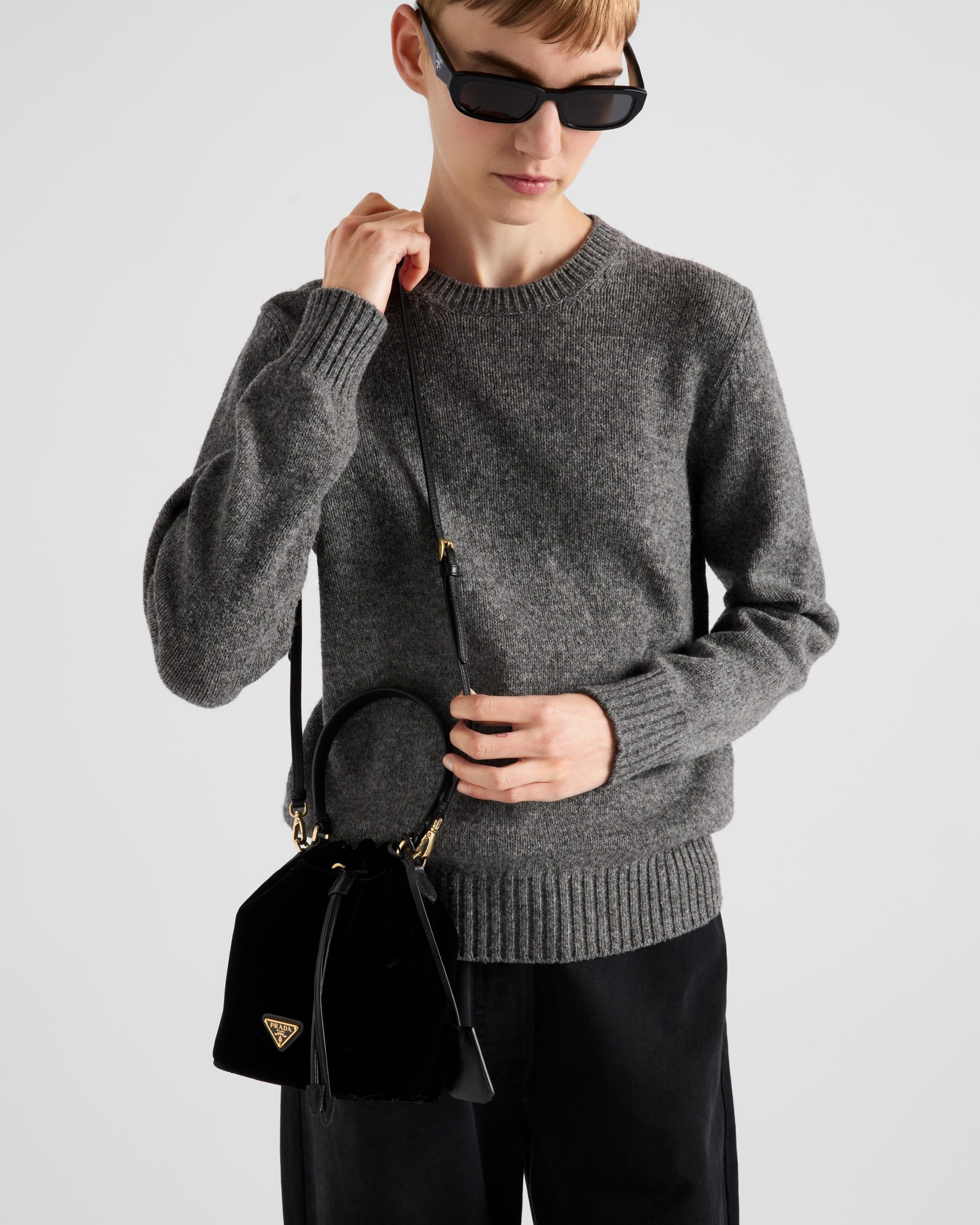 Prada Mini velvet bag with nappa leather details - Image 4